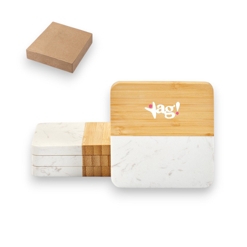 Porta-Copos em Mármore e Bambu